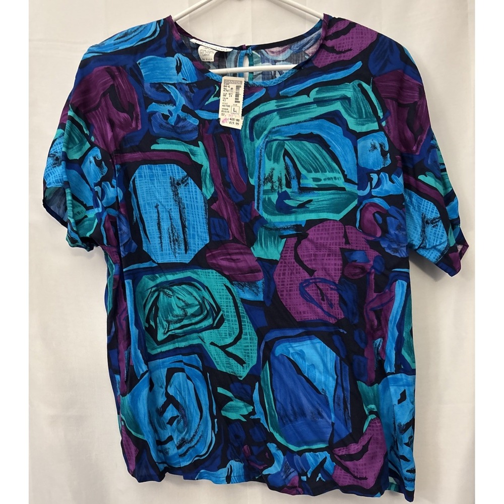 Vtg Impressions of California Vibrant Colors Shoulder Pads 80s Blouse Top L NWT